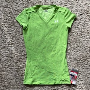 Under Armour Compression Heatgear Short Sleeve V Neck Lime Green Top
